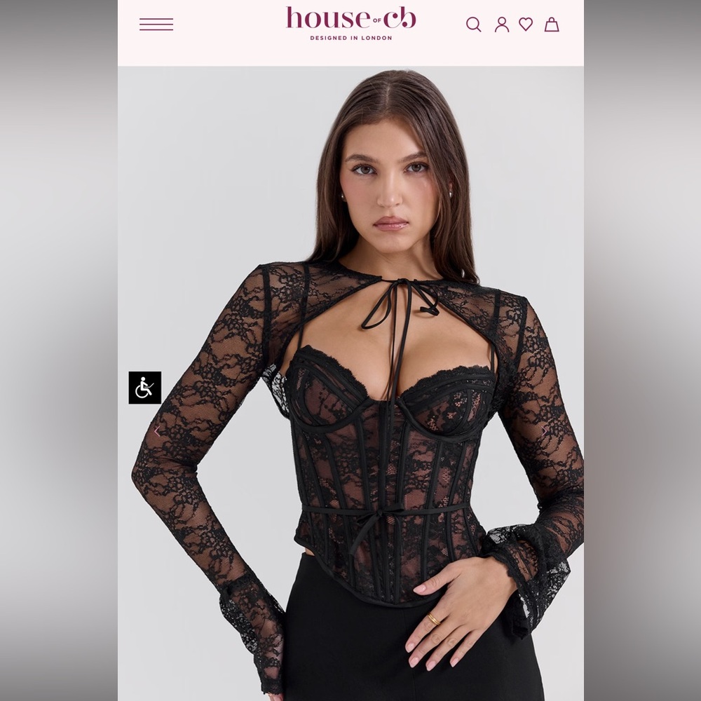 House of CB, LISETTE Black Lace Corset Top with Bolero, size L+ (bigger cup)